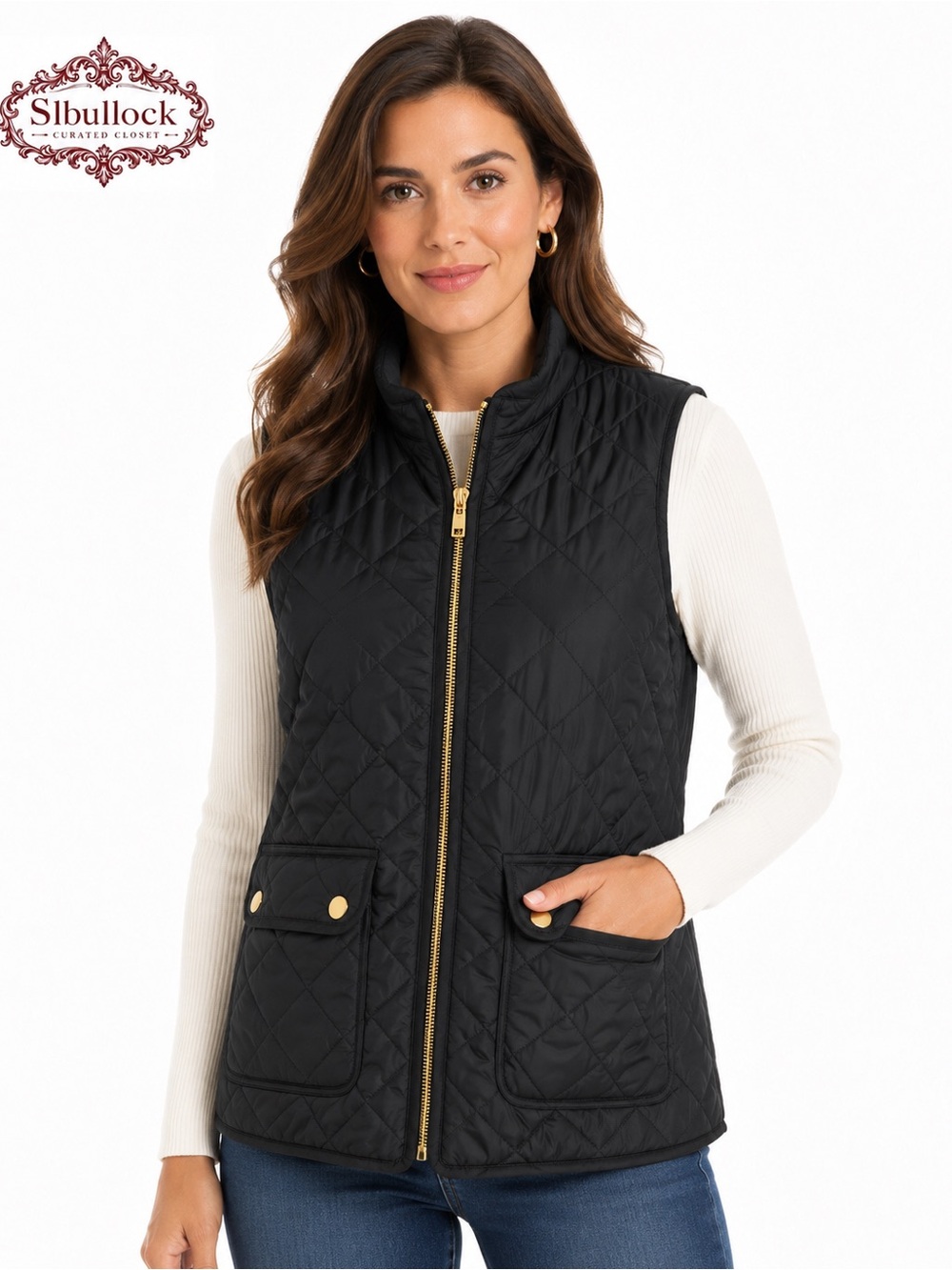 V13 St. John’s Bay Size Large Black Quilted Puffer Vest Gold Hardware NWT